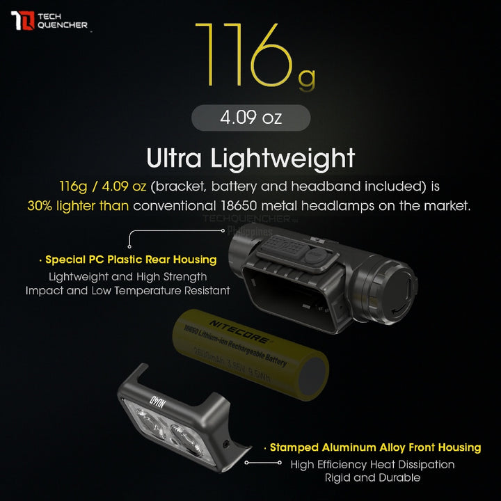 Nitecore NU40 Headlamp 1000 Lumens -116g -2 Dual Output- USB-C Rechargeable 2600mah Battery - IP68