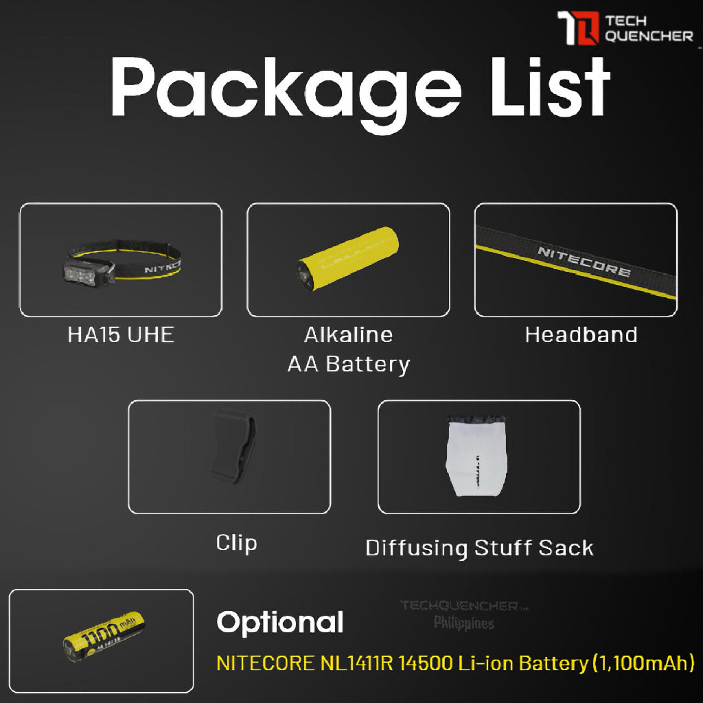 Nitecore HA15 UHE Headlamp - 400 Lumens - AA Battery - Dual Power Option - Ultra Lightweight - IP66