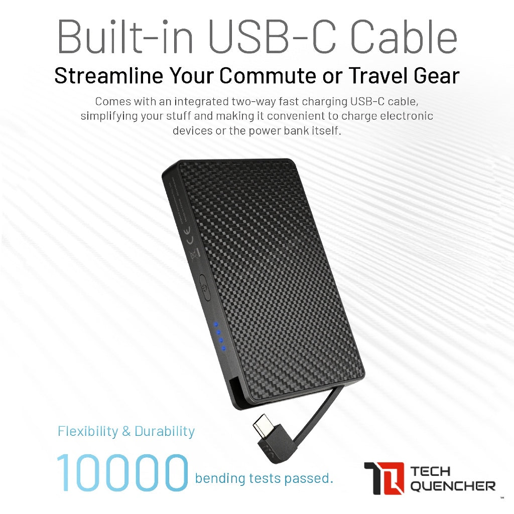 Nitecore Pocket 10000 - 10000mAh Powerbank + Built-In USB-C Cable - Carbon Fiber - 22.5w Max - IP65