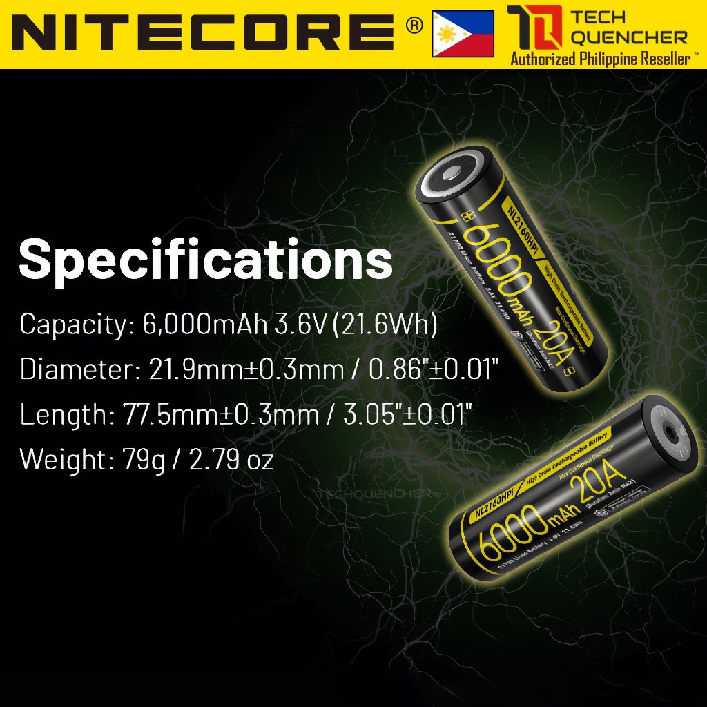 Nitecore NL2160HPi 6000mAh Battery - 20A - 21700 i Series High Drain - For i-Series Supported Device