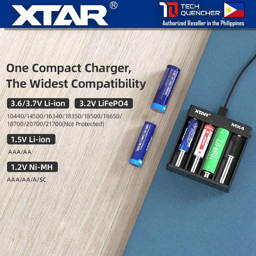 XTAR MX4 Battery Charger - USB-C - 21700 18650 AA AAA - 3.2v LiFePO4 - 3.7V 1.5v Li-ion -1.2v Ni-MH