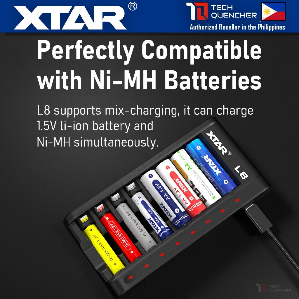 XTAR L8 Battery Charger - USB-C - AA AAA -Mix Charging - 1.5v Li-ion - 1.2v Ni-MH - Smart Protection