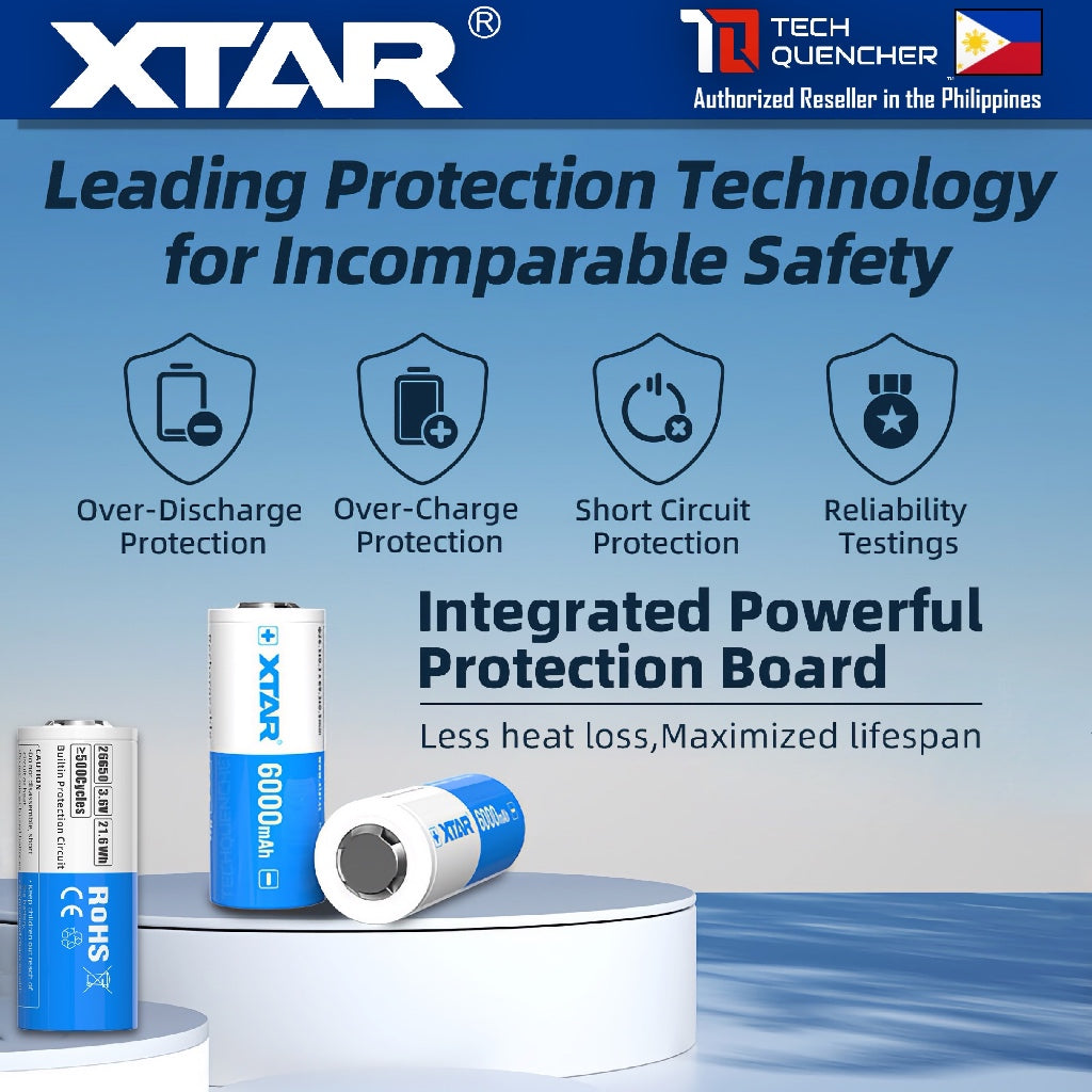 XTAR 26650 6000mAh Protected Battery - 3.6V Rechargeable - Lithium-Ion -10A - Button Top or Flat Top