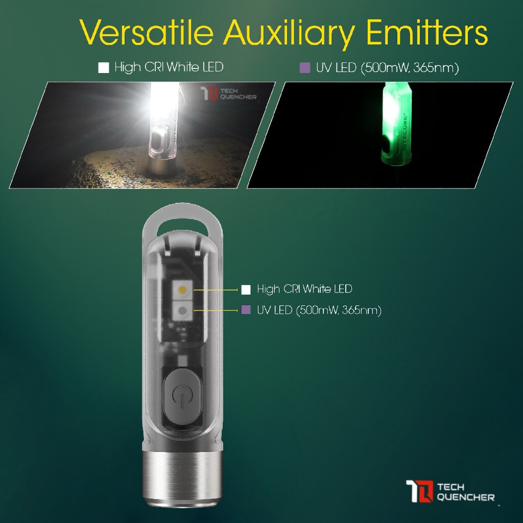 Nitecore TIKI GITD Flashlight - Green - Blue - 300 Lumens - USB-C Rechargeable - UV Light - Keychain