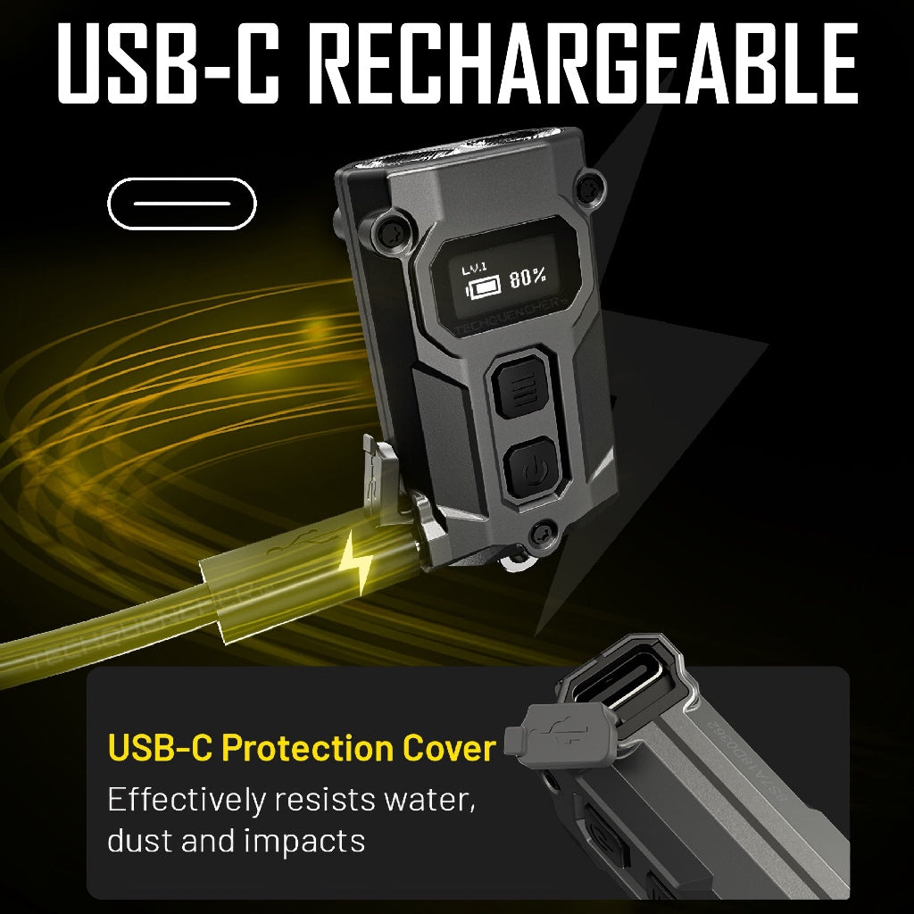 Nitecore Tini3 Keychain Flashlight - 600 Lumens - OLED Display - USB-C Charging - 20g - MCT UHE LEDS