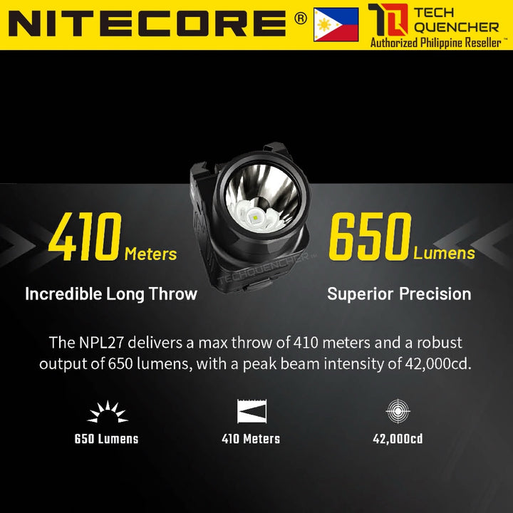 Nitecore NPL27 Flashlight 410 Meters - 650 Lumens - 500mAh Magnetic Charging Removable Battery - 73g