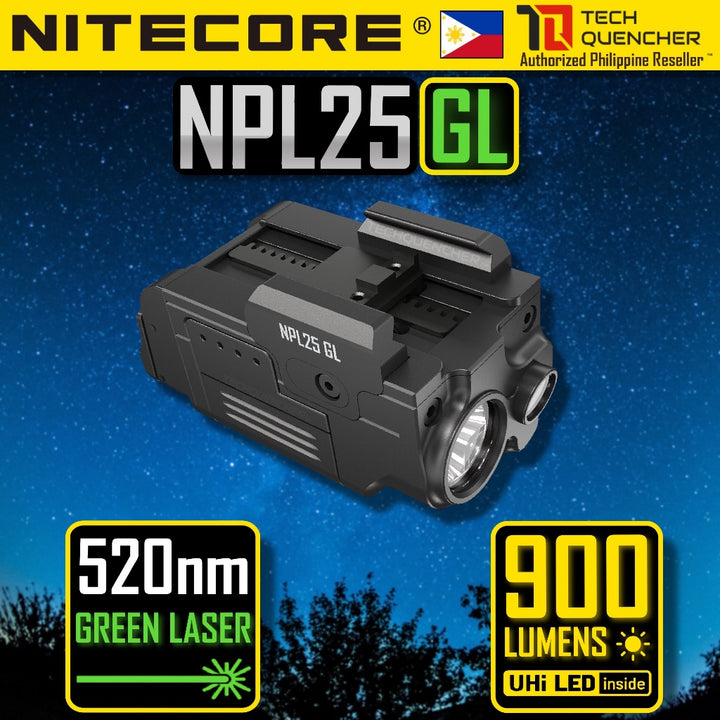 Nitecore NPL25 GL Flashlight + Green Laser - 900 Lumens - 500mAh Rechargeable Battery - 74 grams