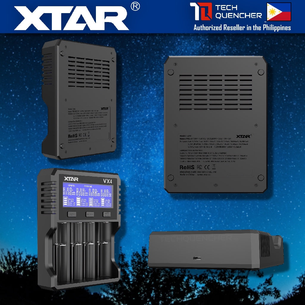 XTAR VX4 Battery Charger - Capacity Test - USB-C - 26650 21700 18650 AA AAA - LiFePO4 -Li-ion -Ni-MH