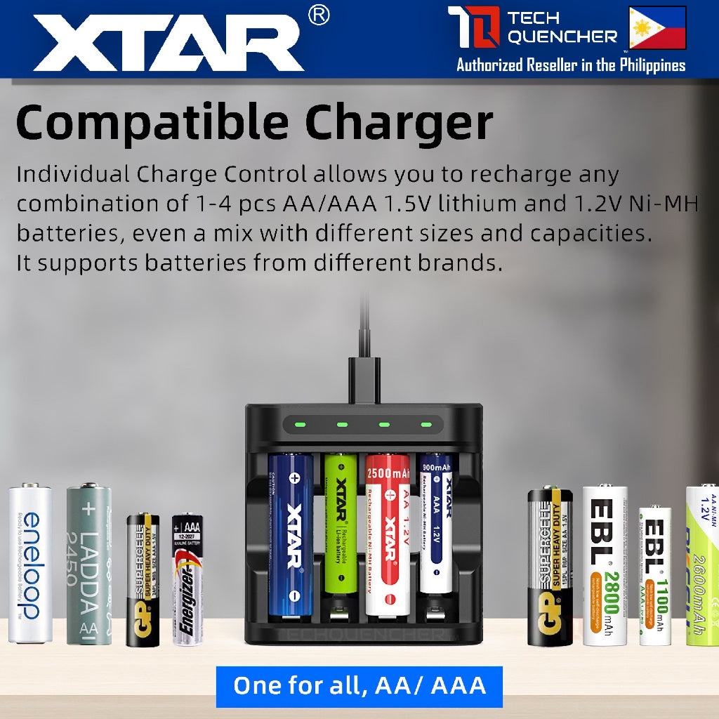XTAR L4 Battery Charger - USB-C - AA AAA -Mix Charging - 1.5v Li-ion - 1.2v Ni-MH - Smart Protection