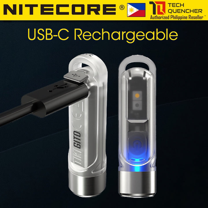 Nitecore TIKI GITD Flashlight - Green - Blue - 300 Lumens - USB-C Rechargeable - UV Light - Keychain