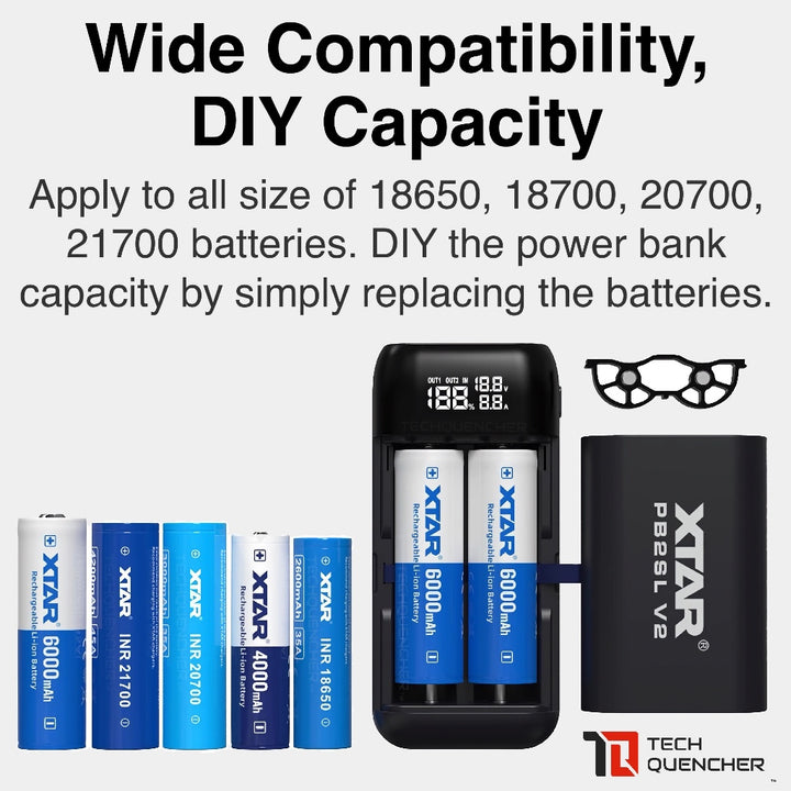 XTAR PB2SL V2 - Portable Charger with Powerbank Mode - Up to 22.5W -Supports 21700 18650 20700 18700