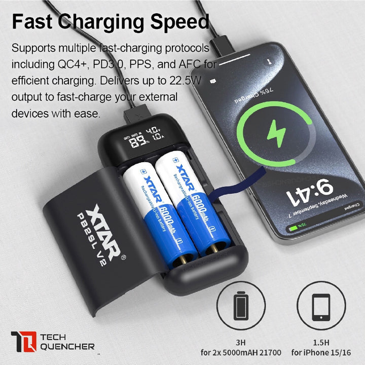 XTAR PB2SL V2 - Portable Charger with Powerbank Mode - Up to 22.5W -Supports 21700 18650 20700 18700