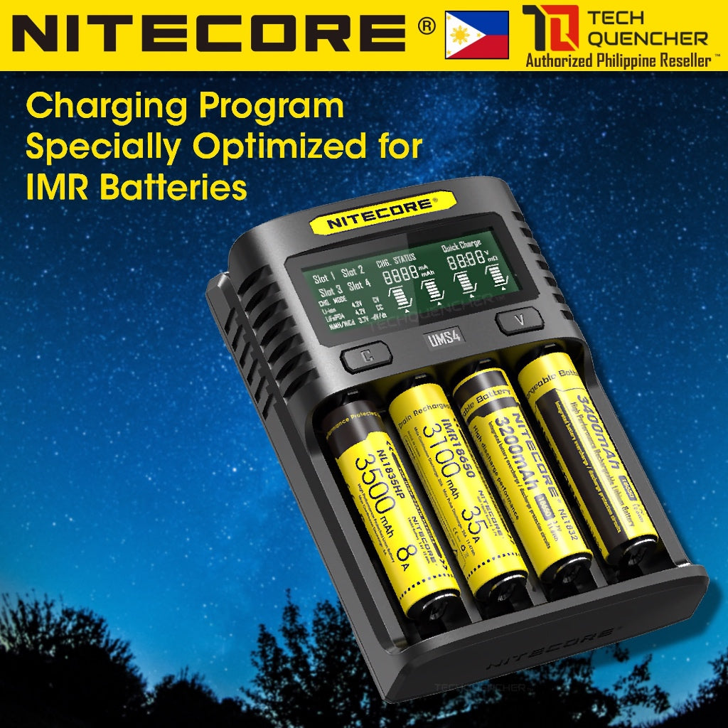 Nitecore UMS4 V2 USB-C Battery Charger - LCD Display - 4 Slot - Intelligent - 4A Max Output - QC