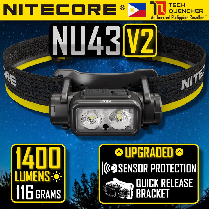 Nitecore NU43 Headlamp 1400 Lumens -  USB-C Rechargeable 3400mAh Battery - Redlight + Floodlight
