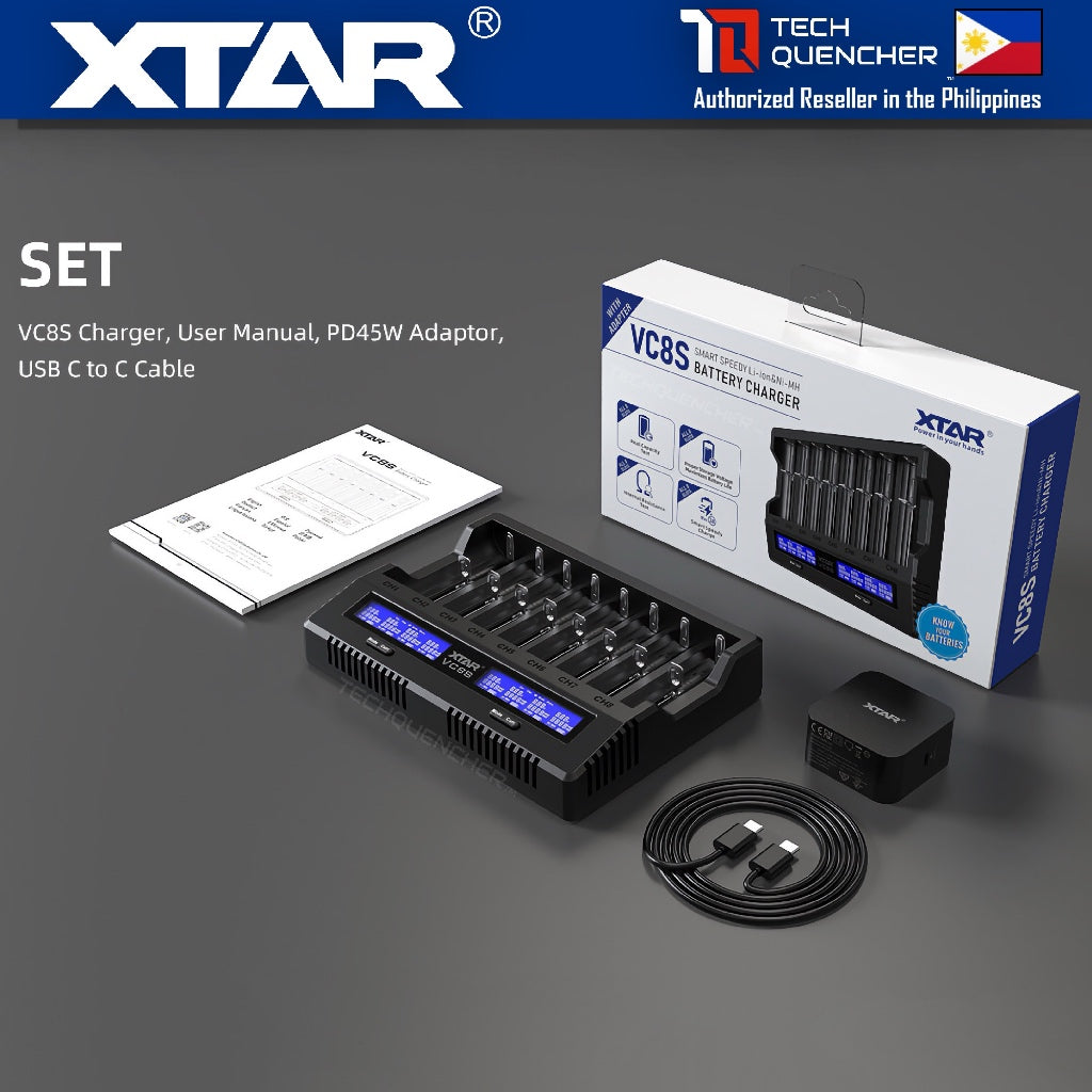 XTAR VC8S Battery Charger - Capacity Test- LCD - USB-C - 3A Max - 21700 18650 AA AAA -Li-ion - Ni-MH