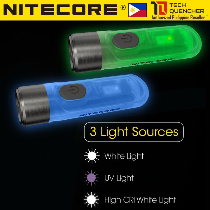 Nitecore TIKI GITD Flashlight - Green - Blue - 300 Lumens - USB-C Rechargeable - UV Light - Keychain