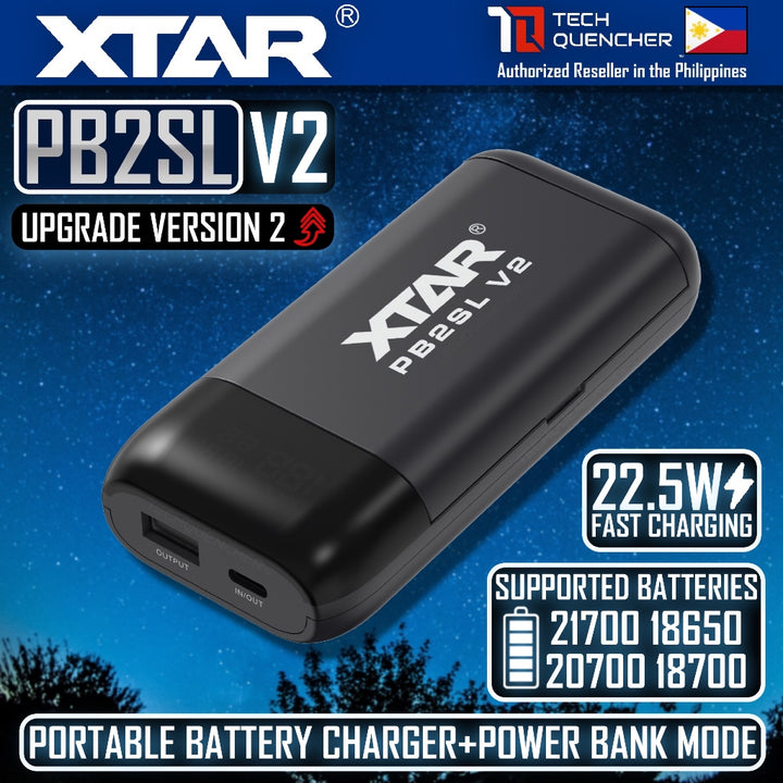 XTAR PB2SL V2 - Portable Charger with Powerbank Mode - Up to 22.5W -Supports 21700 18650 20700 18700