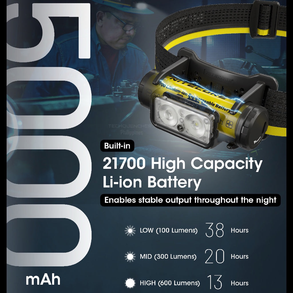 Nitecore NU50 Headlamp 1400 Lumens -146g -Dual Output - USB-C Rechargeable 5000mah Battery - IP68