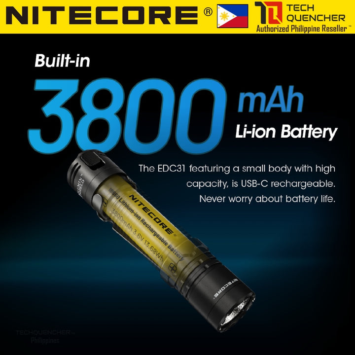 Nitecore EDC31 Flashlight - Lumin Shield - 3500 Lumens - USB-C Rechargeable - Rapid Lock -380m- IP68