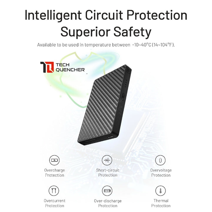 Nitecore Pocket 10000 - 10000mAh Powerbank + Built-In USB-C Cable - Carbon Fiber - 22.5w Max - IP65