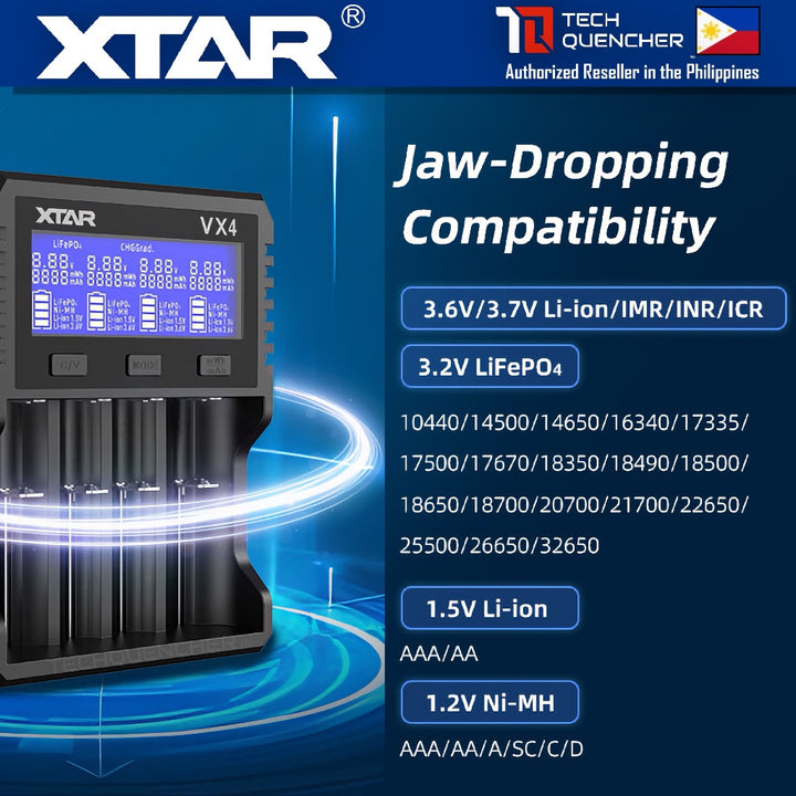 XTAR VX4 Battery Charger - Capacity Test - USB-C - 26650 21700 18650 AA AAA - LiFePO4 -Li-ion -Ni-MH