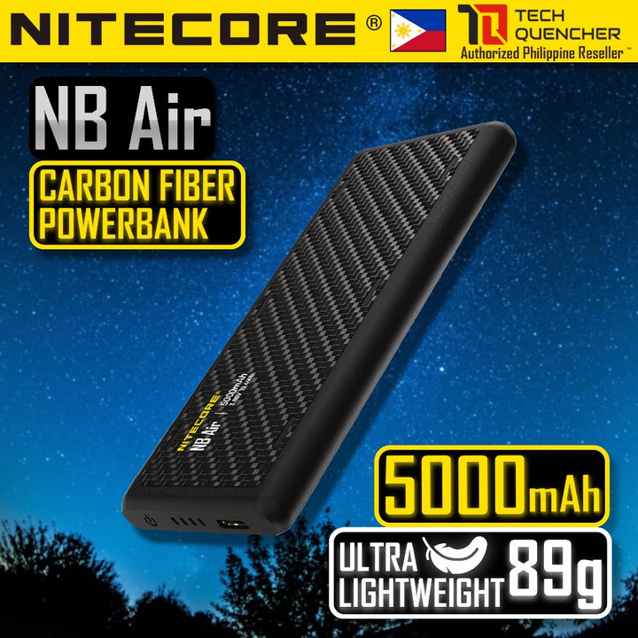 Nitecore NB Air Powerbank - Ultra Lightweight - 89g - 5000mAh - IPX7 - Carbon Fiber - PD + QC 3.0