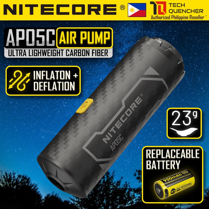 Nitecore AP05C Air Pump - Ultra Lightweight Carbon Fiber + NL169R Battery Included - 23g - 2.7kPa