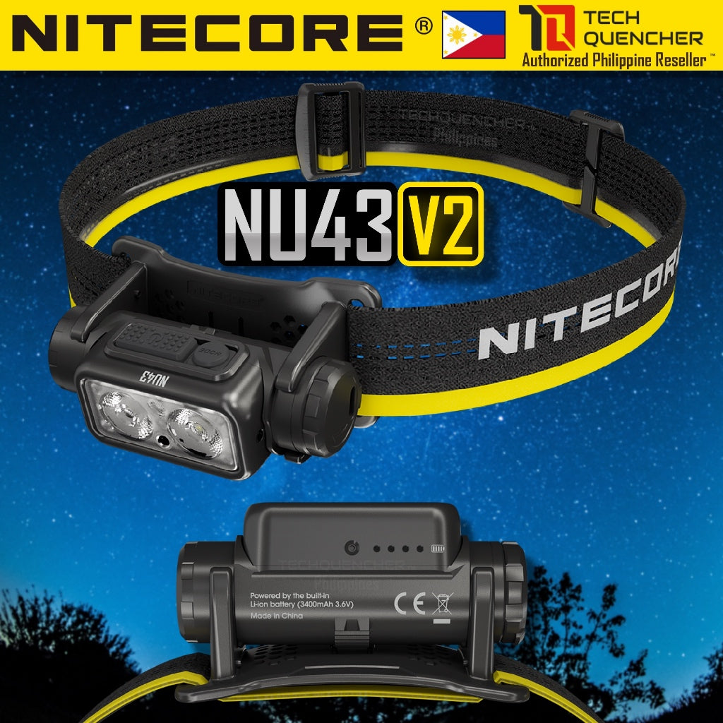 Nitecore NU43 Headlamp 1400 Lumens -  USB-C Rechargeable 3400mAh Battery - Redlight + Floodlight