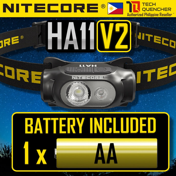 Nitecore HA11 V2 Headlamp 240 Lumens - 1x AA Battery - Floodlight & Redlight - IP66 - Lightweight