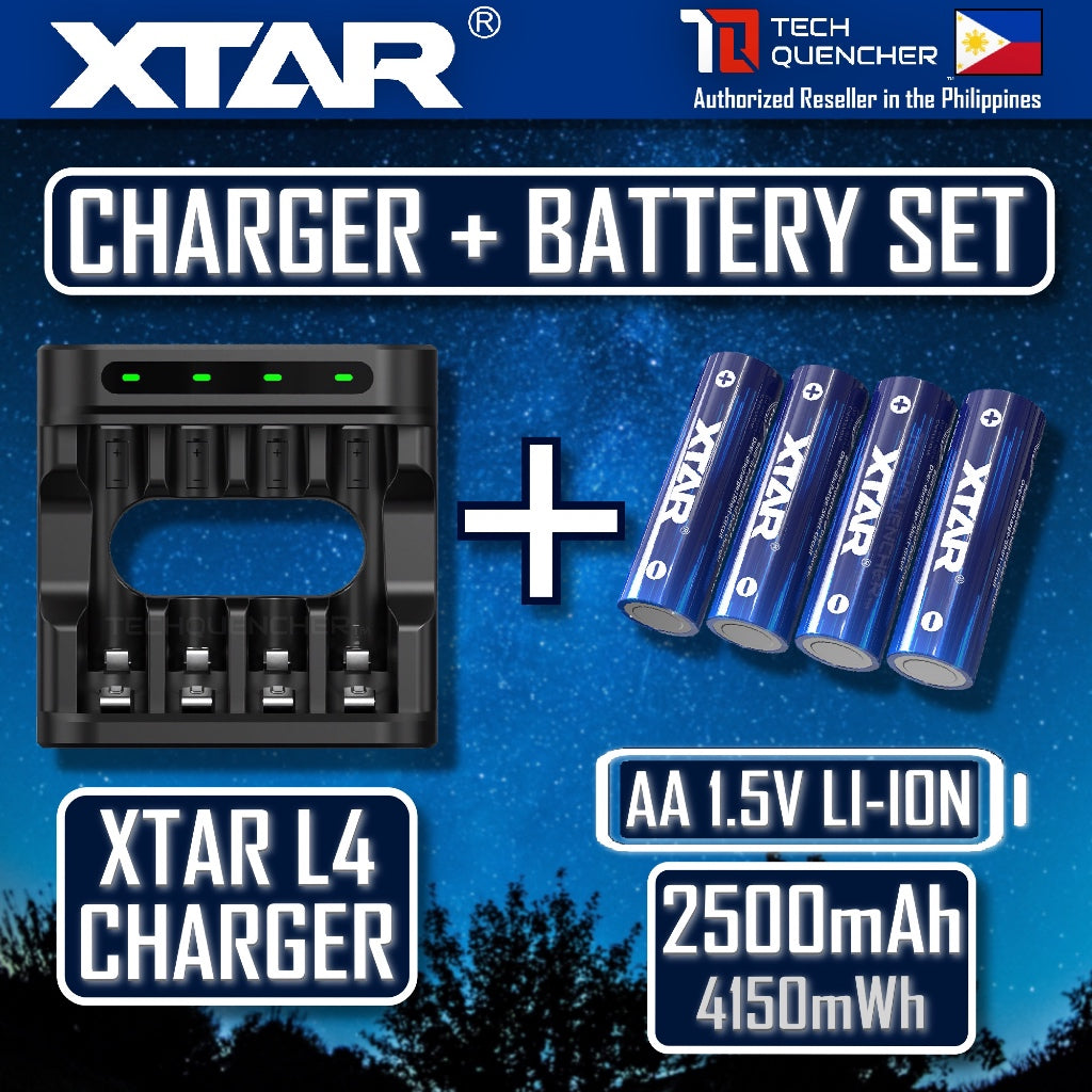 XTAR AA 1.5v 2500mAh (4150mWh) Rechargeable Battery- Lithium-Ion -Built-In LED Indicator - Protected