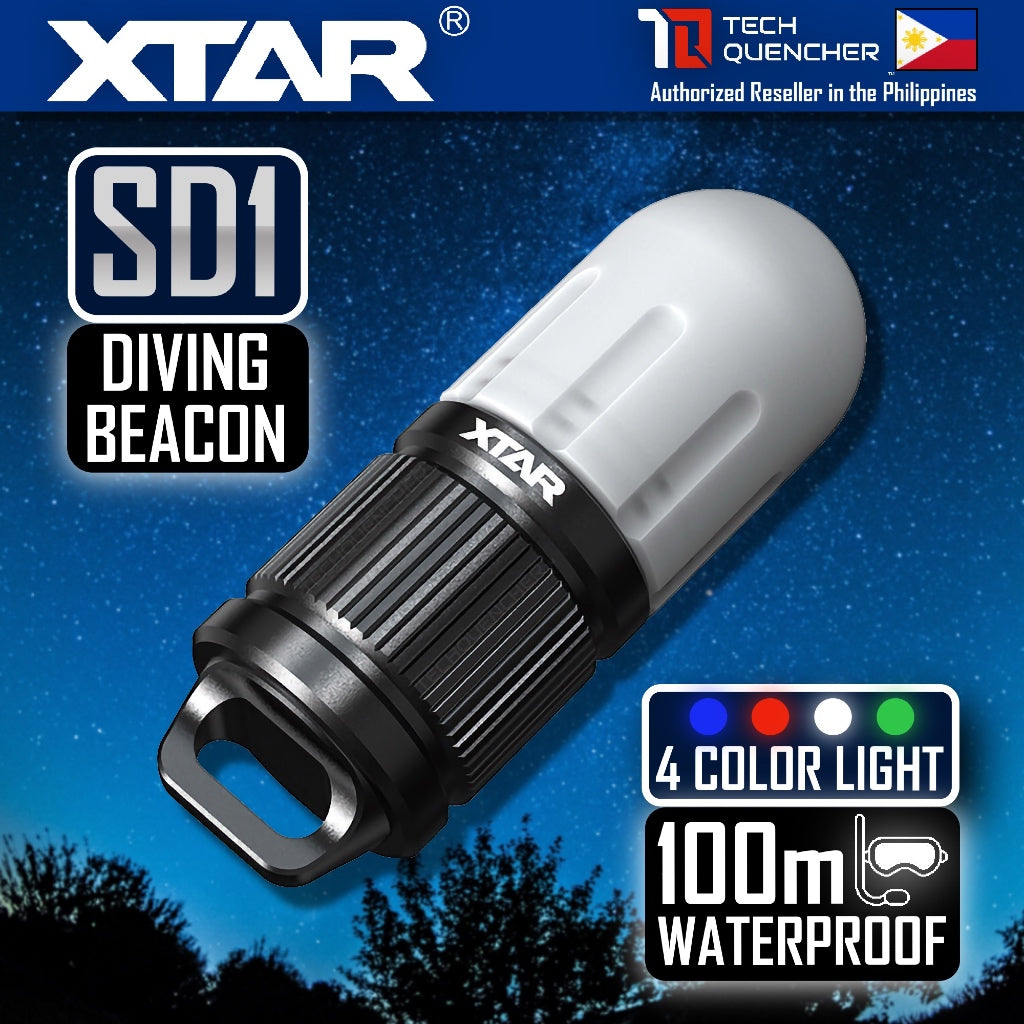 XTAR SD1 Mini Dive Beacon Flashlight - 4 Color - Waterproof - 100 meter - Rechargeable 16340 Battery