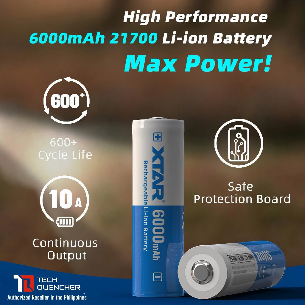 XTAR 21700 6000mAh Protected Battery - 3.6v Rechargeable - Lithium-Ion - 10A Max Discharge Current