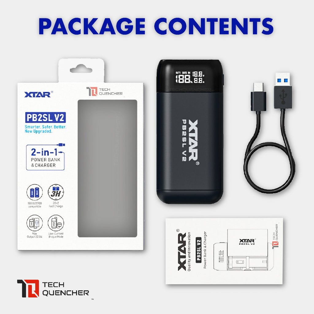XTAR PB2SL V2 - Portable Charger with Powerbank Mode - Up to 22.5W -Supports 21700 18650 20700 18700
