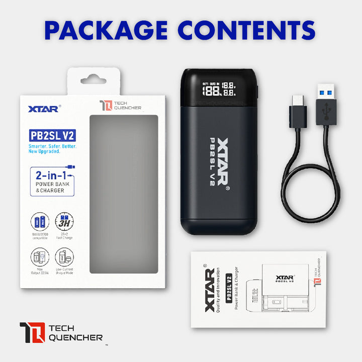 XTAR PB2SL V2 - Portable Charger with Powerbank Mode - Up to 22.5W -Supports 21700 18650 20700 18700
