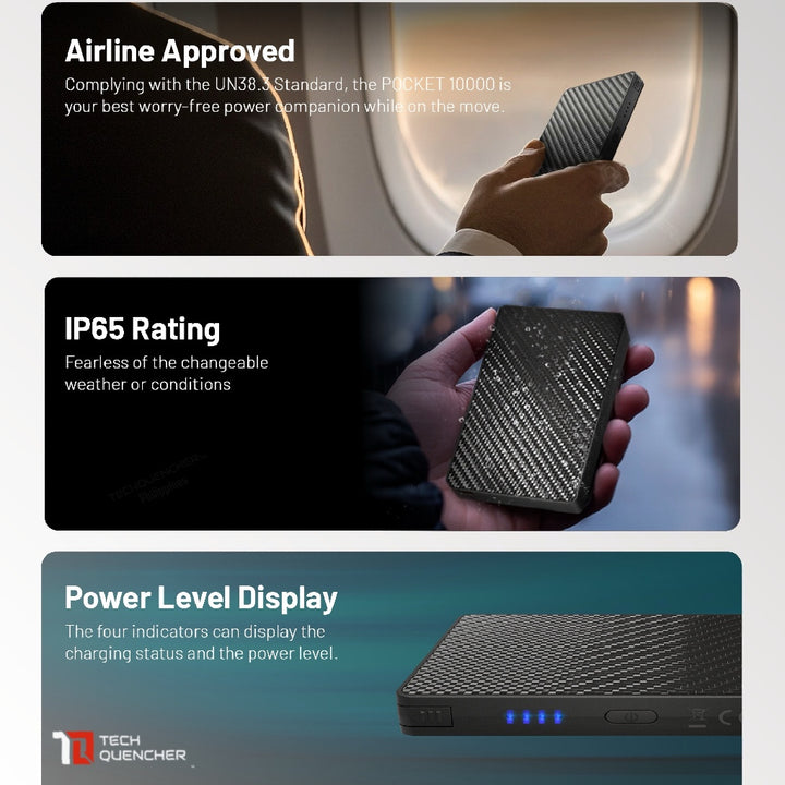 Nitecore Pocket 10000 - 10000mAh Powerbank + Built-In USB-C Cable - Carbon Fiber - 22.5w Max - IP65