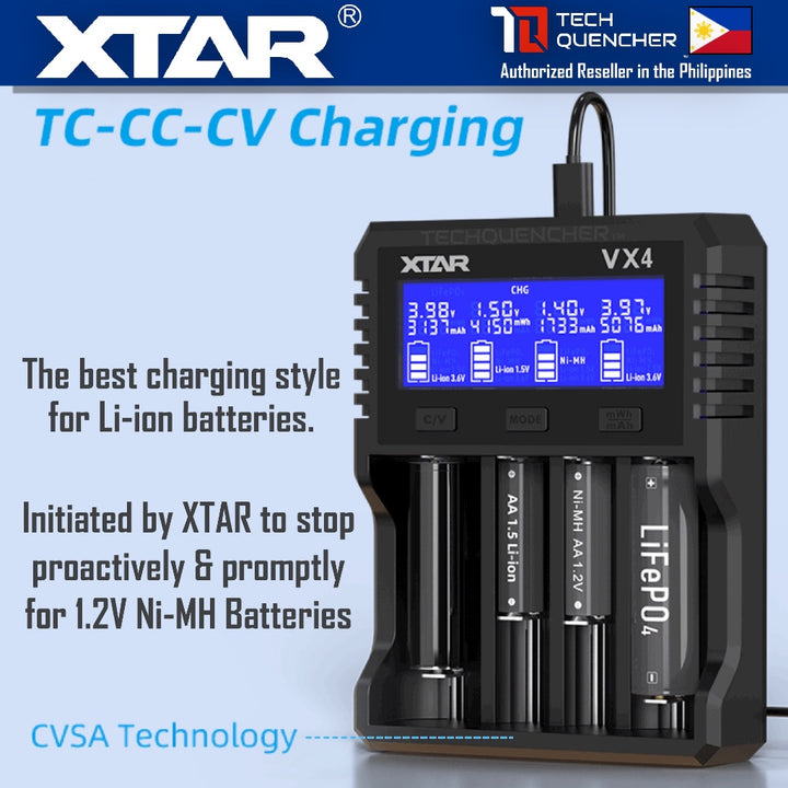 XTAR VX4 Battery Charger - Capacity Test - USB-C - 26650 21700 18650 AA AAA - LiFePO4 -Li-ion -Ni-MH