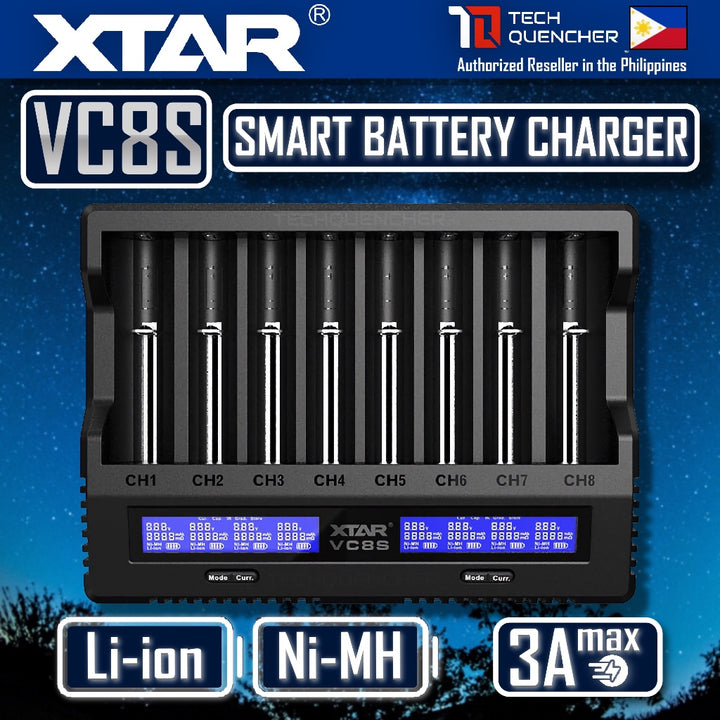 XTAR VC8S Battery Charger - Capacity Test- LCD - USB-C - 3A Max - 21700 18650 AA AAA -Li-ion - Ni-MH