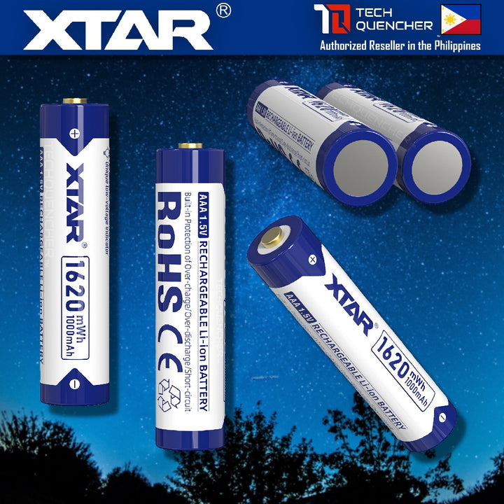 XTAR AAA 1.5v 1000mAh (1620mWh) Rechargeable Battery Lithium-Ion -Built-In LED Indicator - Protected