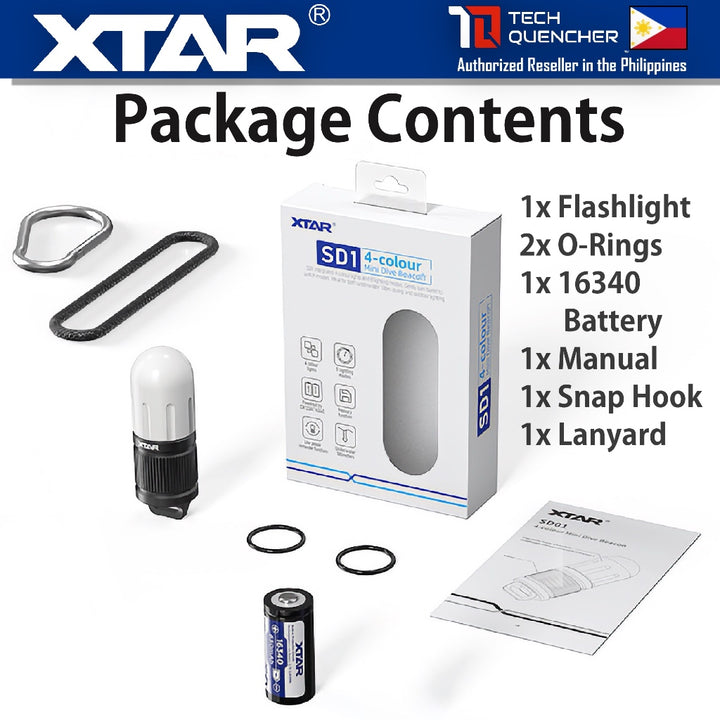 XTAR SD1 Mini Dive Beacon Flashlight - 4 Color - Waterproof - 100 meter - Rechargeable 16340 Battery