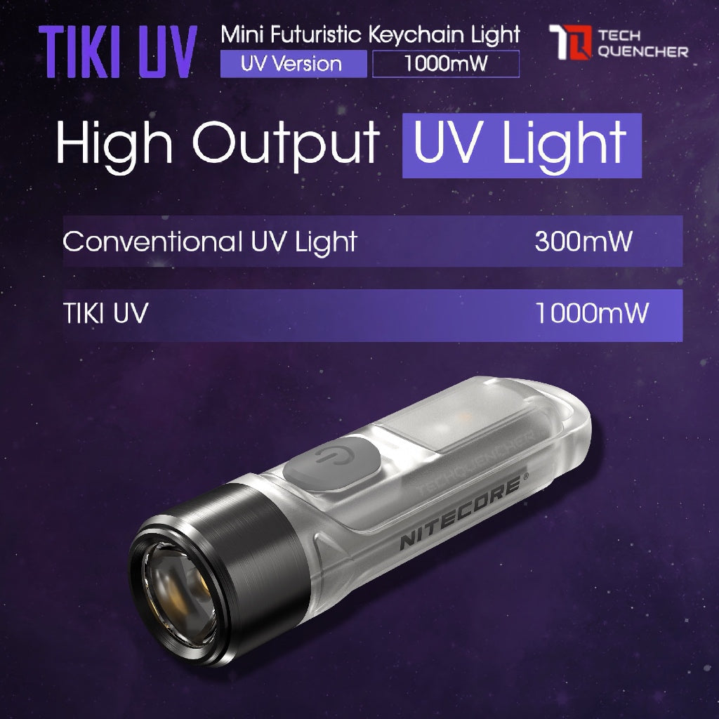 Nitecore TIKI UV Flashlight - 1000mW UV + High CRI White LED - USB-C Rechargeable - Keychain Light