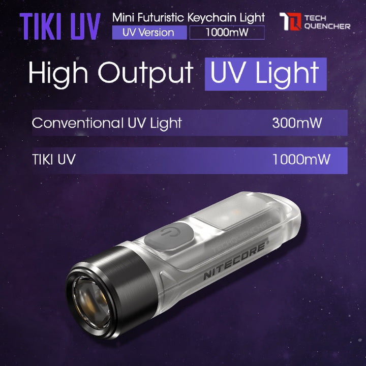 Nitecore TIKI UV Flashlight - 1000mW UV + High CRI White LED - USB-C Rechargeable - Keychain Light