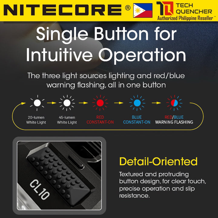 Nitecore CL10 Clip-on Flashlight - Multipurpose - Lightweight 28grams - AAA Battery -3 Light Sources