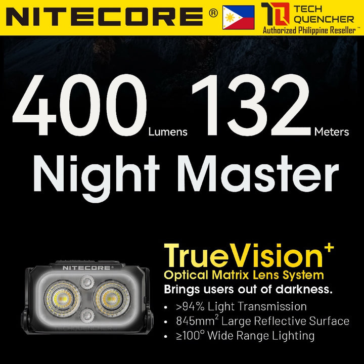 Nitecore NU25 MCT Headlamp 400 Lumens - Lightweight 50g - USB-C Rechargeable Battery -UHE LED - IP66