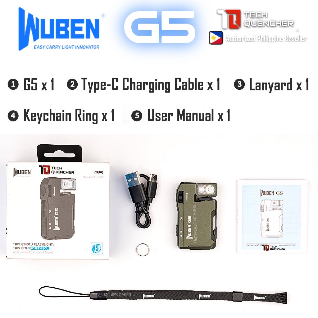 Wuben G5 Flashlight - Keychain Light - 400 Lumens - RGB - 52.3grams - USB-C Rechargeable - IP68