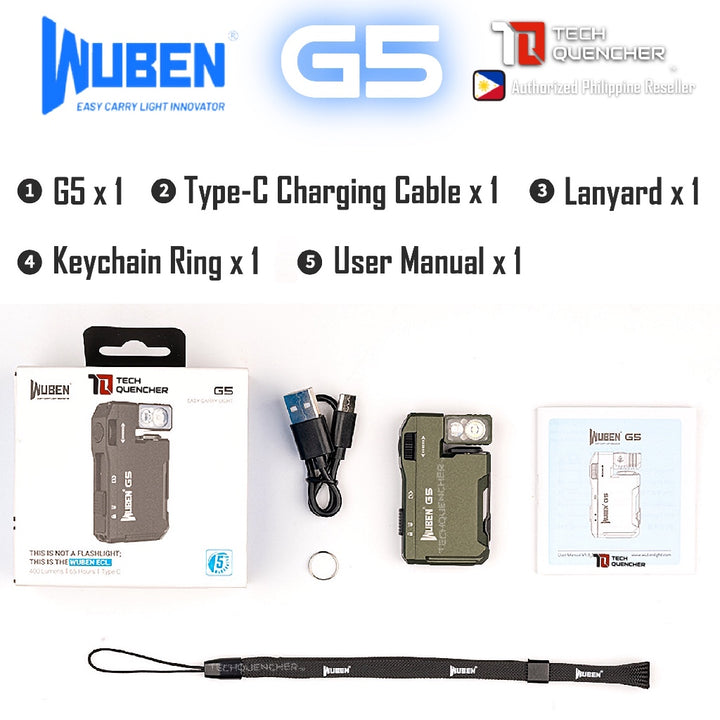 Wuben G5 Flashlight - Keychain Light - 400 Lumens - RGB - 52.3grams - USB-C Rechargeable - IP68