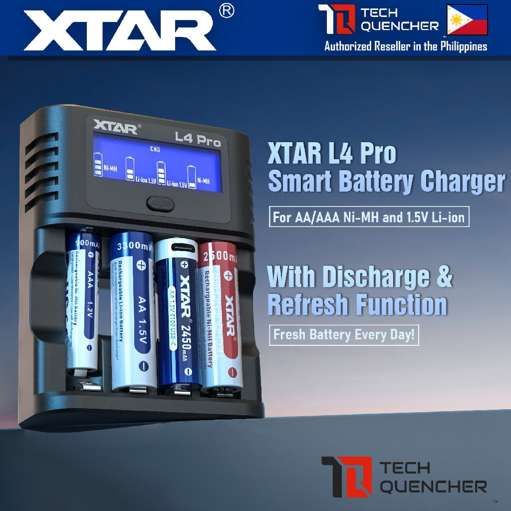 XTAR L4 Pro Battery Charger - USB-C - AA  AAA - 1.5v Li-ion - 1.2v Ni-MH - Refresh + Dishcharge Mode