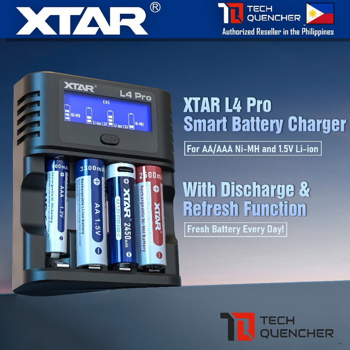 XTAR L4 Pro Battery Charger - USB-C - AA  AAA - 1.5v Li-ion - 1.2v Ni-MH - Refresh + Dishcharge Mode