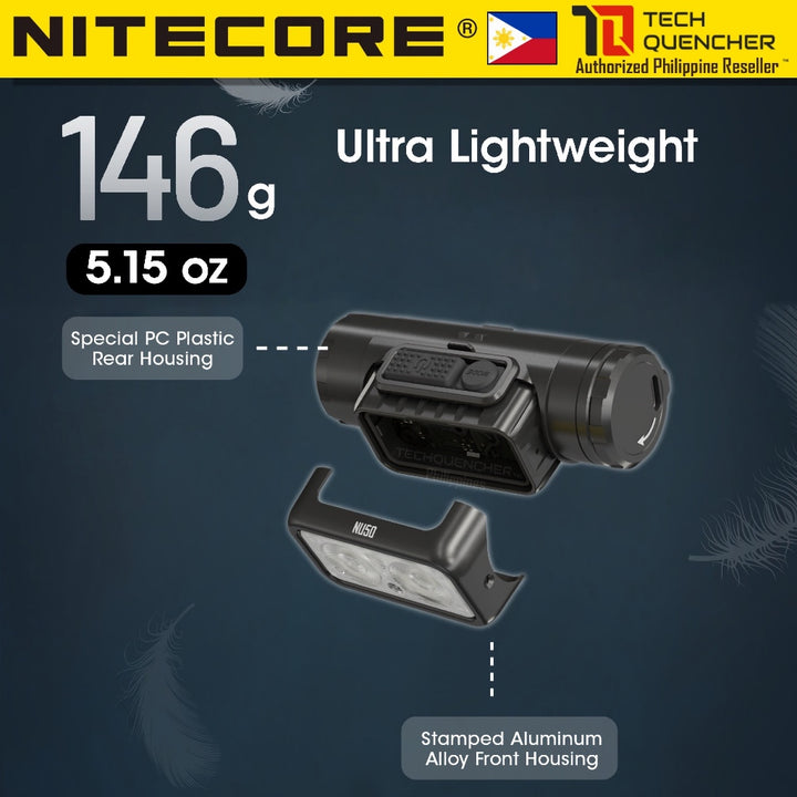Nitecore NU50 Headlamp 1400 Lumens -146g -Dual Output - USB-C Rechargeable 5000mah Battery - IP68