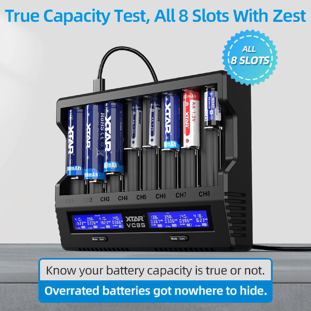 XTAR VC8S Battery Charger - Capacity Test- LCD - USB-C - 3A Max - 21700 18650 AA AAA -Li-ion - Ni-MH