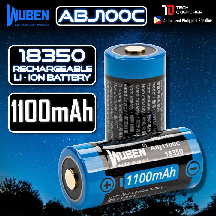 Wuben ABJ1100C 18350 Battery - Rechargeable 1100mAh - Li-ion Battery - Compatible w/ Wuben E7 T4 X0